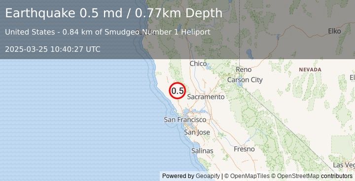 Earthquake 2 km N of The Geysers, CA (0.5 md) (2025-03-25 10:40:27 UTC)