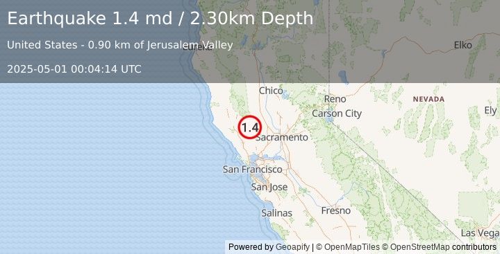 Earthquake 5 km ENE of Hidden Valley Lake, CA (1.4 md) (2025-05-01 00:04:14 UTC)