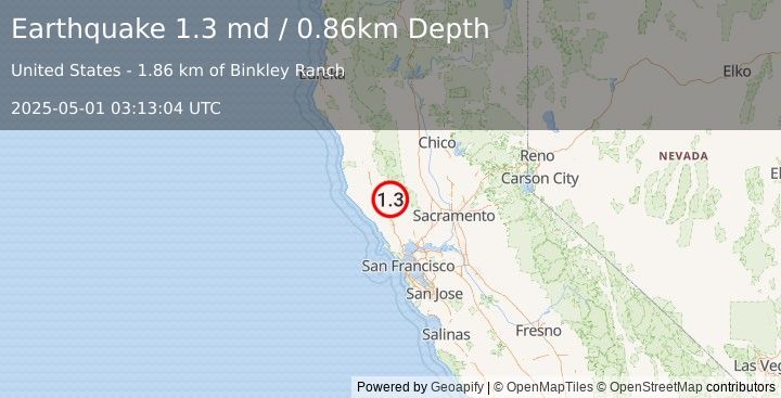 Earthquake 5 km WNW of Cobb, CA (1.3 md) (2025-05-01 03:13:04 UTC)
