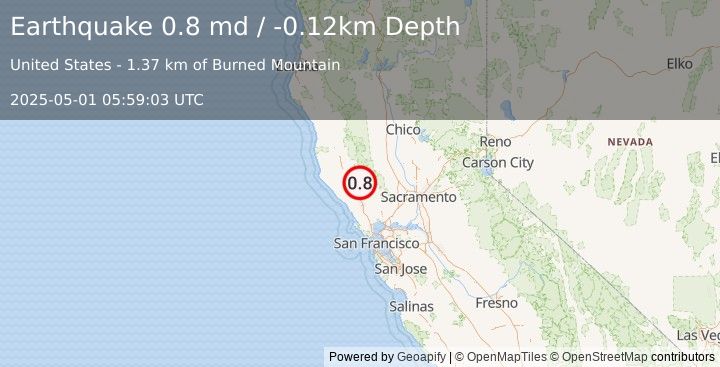 Earthquake 4 km NNW of The Geysers, CA (0.8 md) (2025-05-01 05:59:03 UTC)