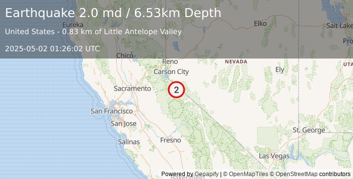Earthquake 4 km NW of Walker, CA (2.0 md) (2025-05-02 01:26:02 UTC)
