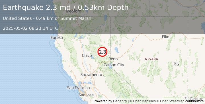 Earthquake 9 km NE of Cromberg, CA (2.3 md) (2025-05-02 08:23:14 UTC)