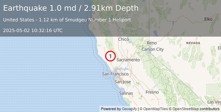 Earthquake 1 km NNW of The Geysers, CA (1.0 md) (2025-05-02 10:32:16 UTC)
