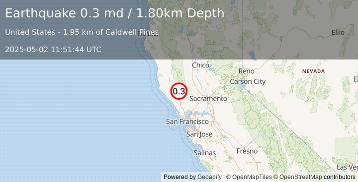 Earthquake 6 km WNW of Cobb, CA (0.3 md) (2025-05-02 11:51:44 UTC)