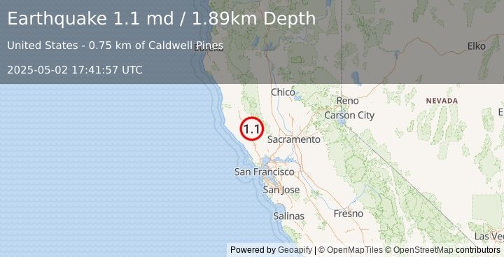 Earthquake 8 km WNW of Cobb, CA (1.1 md) (2025-05-02 17:41:57 UTC)