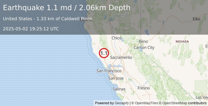 Earthquake 7 km WNW of Cobb, CA (1.1 md) (2025-05-02 19:25:12 UTC)
