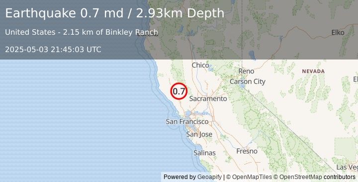 Earthquake 5 km WNW of Cobb, CA (0.7 md) (2025-05-03 21:45:03 UTC)
