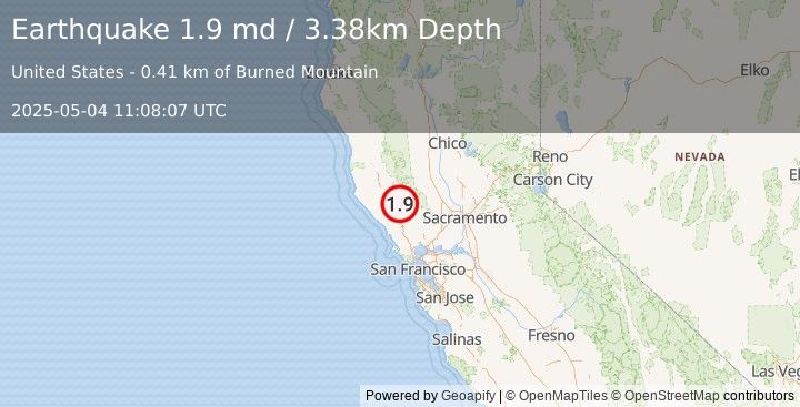 Earthquake 3 km NNW of The Geysers, CA (1.9 md) (2025-05-04 11:08:07 UTC)