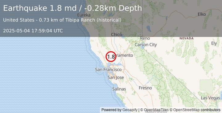 Earthquake 16 km NE of Yountville, CA (1.8 md) (2025-05-04 17:59:04 UTC)