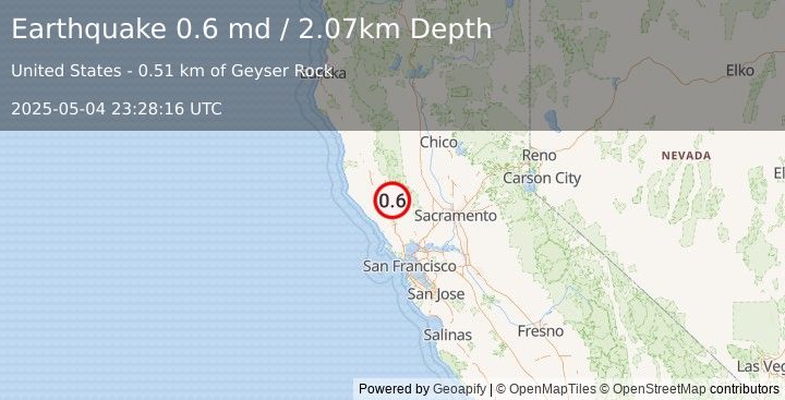 Earthquake 4 km W of Cobb, CA (0.6 md) (2025-05-04 23:28:16 UTC)