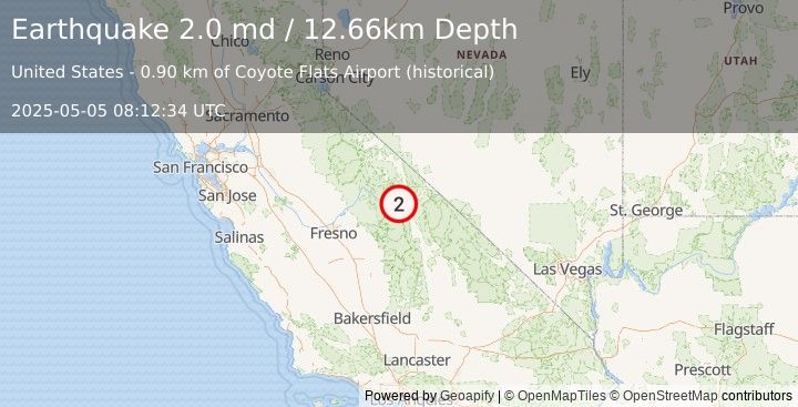 Earthquake 12 km WSW of Wilkerson, CA (2.0 md) (2025-05-05 08:12:34 UTC)