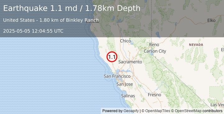Earthquake 6 km WNW of Cobb, CA (1.1 md) (2025-05-05 12:04:55 UTC)