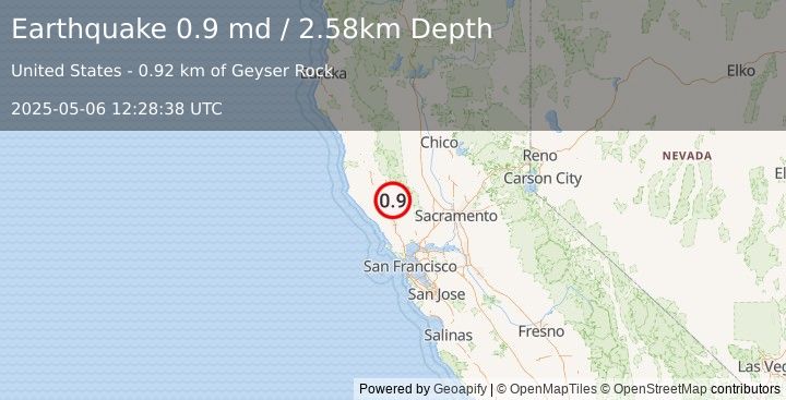 Earthquake 4 km W of Cobb, CA (0.9 md) (2025-05-06 12:28:38 UTC)