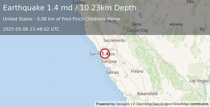 Earthquake 2 km E of Oakland, CA (1.4 md) (2025-05-06 21:48:02 UTC)