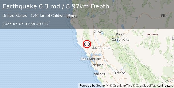 Earthquake 7 km WNW of Cobb, CA (0.3 md) (2025-05-07 01:34:49 UTC)