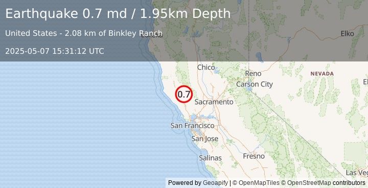 Earthquake 6 km WNW of Cobb, CA (0.7 md) (2025-05-07 15:31:12 UTC)