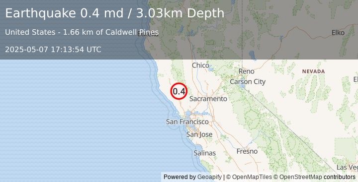 Earthquake 6 km WNW of Cobb, CA (0.4 md) (2025-05-07 17:13:54 UTC)