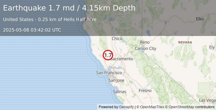 Earthquake 5 km ESE of Hidden Valley Lake, CA (1.7 md) (2025-05-08 03:42:02 UTC)