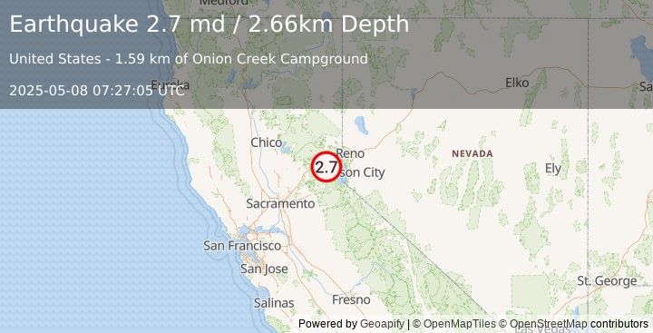 Earthquake 18 km W of Truckee, CA (2.7 md) (2025-05-08 07:27:05 UTC)