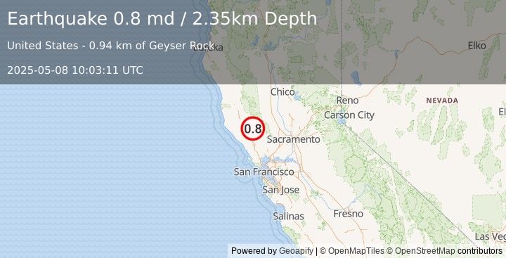Earthquake 3 km W of Cobb, CA (0.8 md) (2025-05-08 10:03:11 UTC)