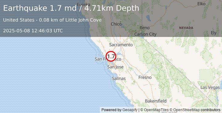 Earthquake 5 km NNW of Orinda, CA (1.7 md) (2025-05-08 12:46:03 UTC)