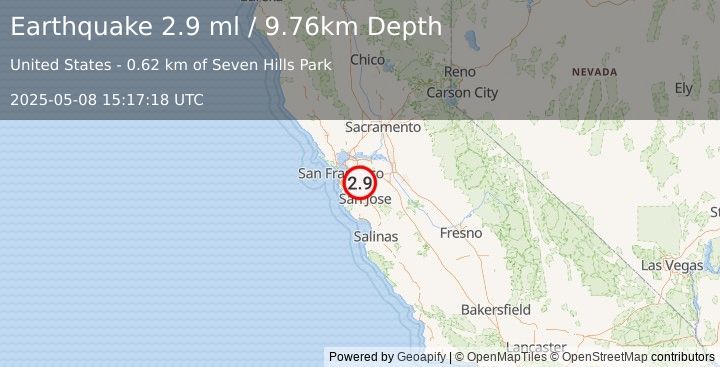 Earthquake 1 km E of Union City, CA (2.9 ml) (2025-05-08 15:17:18 UTC)