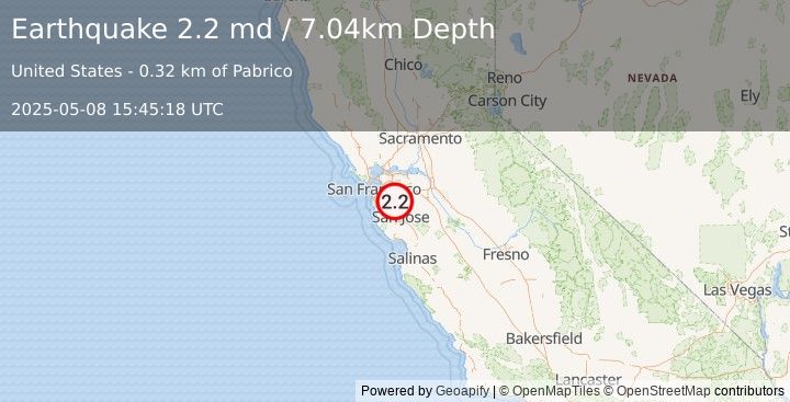 Earthquake 2 km SE of Union City, CA (2.2 md) (2025-05-08 15:45:18 UTC)