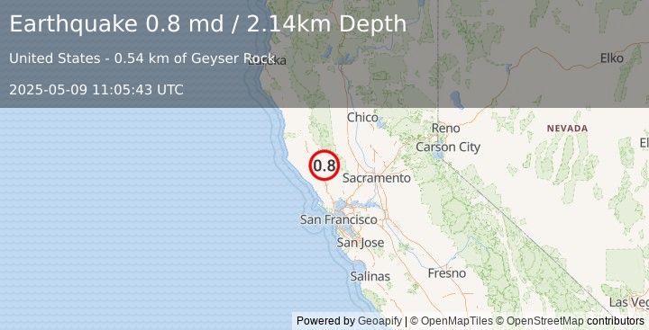 Earthquake 4 km W of Cobb, CA (0.8 md) (2025-05-09 11:05:43 UTC)