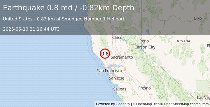 Earthquake 1 km NNW of The Geysers, CA (0.8 md) (2025-05-10 21:16:44 UTC)