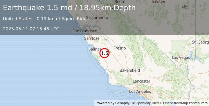 Earthquake 22 km SE of Pinnacles, CA (1.5 md) (2025-05-11 07:15:46 UTC)