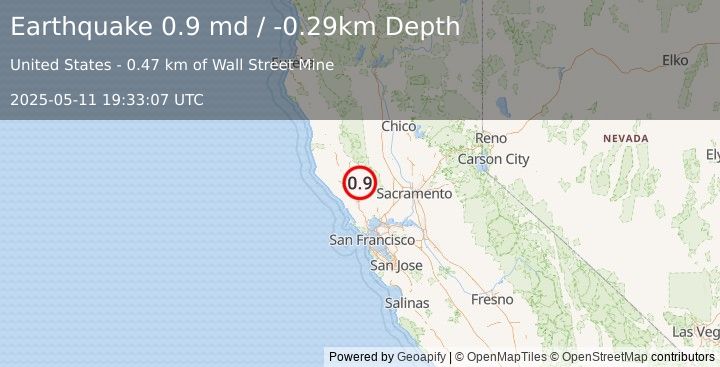 Earthquake 3 km S of Anderson Springs, CA (0.9 md) (2025-05-11 19:33:07 UTC)
