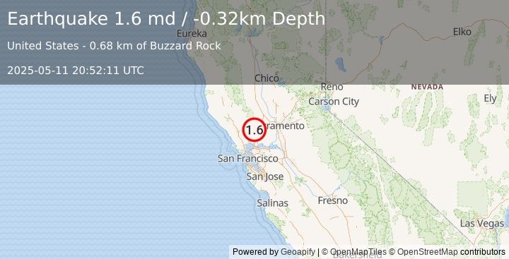 Earthquake 15 km ENE of Yountville, CA (1.6 md) (2025-05-11 20:52:11 UTC)