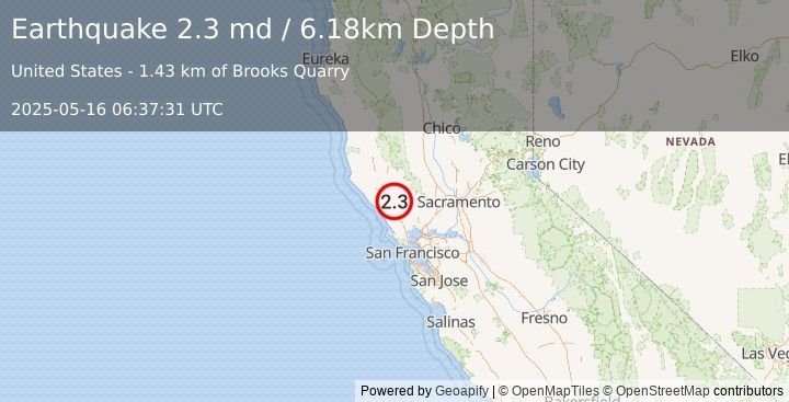 Earthquake 5 km NE of Windsor, CA (2.3 md) (2025-05-16 06:37:31 UTC)