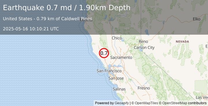 Earthquake 8 km WNW of Cobb, CA (0.7 md) (2025-05-16 10:10:21 UTC)