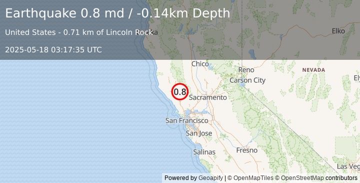 Earthquake 3 km WNW of Anderson Springs, CA (0.8 md) (2025-05-18 03:17:35 UTC)
