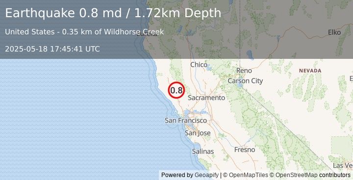 Earthquake 10 km NW of The Geysers, CA (0.8 md) (2025-05-18 17:45:41 UTC)
