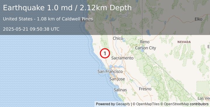 Earthquake 7 km WNW of Cobb, CA (1.0 md) (2025-05-21 09:50:38 UTC)