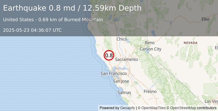 Earthquake 2 km  of The Geysers, CA (0.8 md) (2025-05-23 04:36:07 UTC)