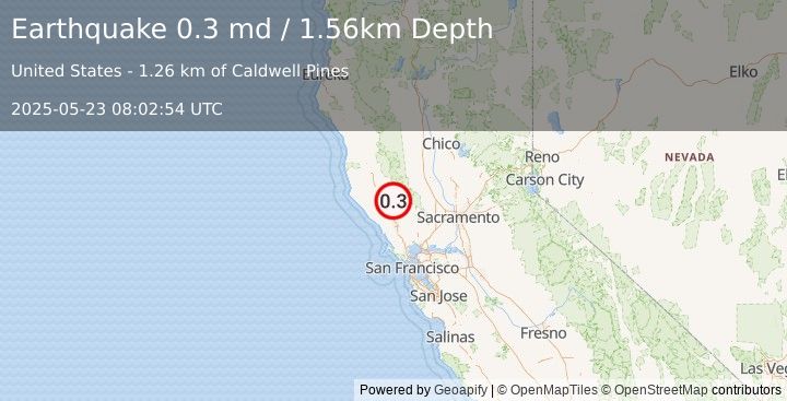 Earthquake 7 km WNW of Cobb, CA (0.3 md) (2025-05-23 08:02:54 UTC)