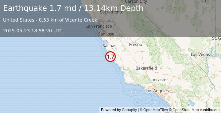 Earthquake 3 km NNW of Lopez Point, CA (1.7 md) (2025-05-23 18:58:20 UTC)