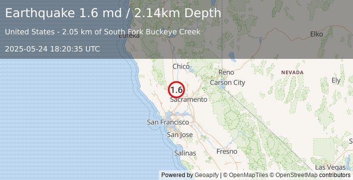 Earthquake 6 km WNW of Dunnigan, CA (1.6 md) (2025-05-24 18:20:35 UTC)