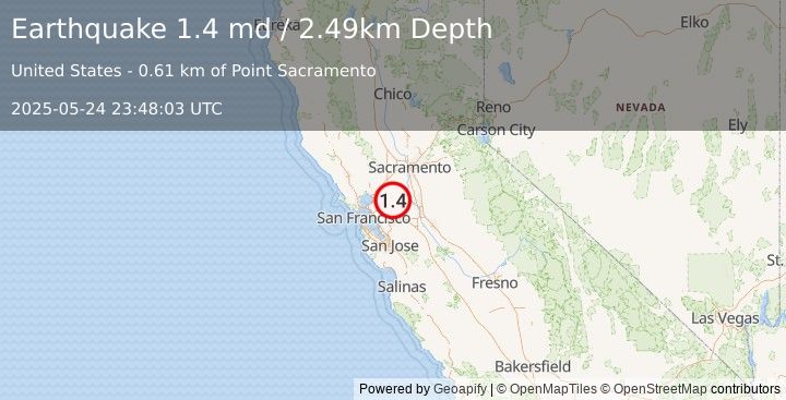 Earthquake 6 km ENE of Pittsburg, CA (1.4 md) (2025-05-24 23:48:03 UTC)