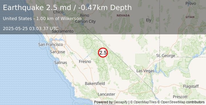 Earthquake 1 km NNW of Wilkerson, CA (2.5 md) (2025-05-25 03:03:37 UTC)