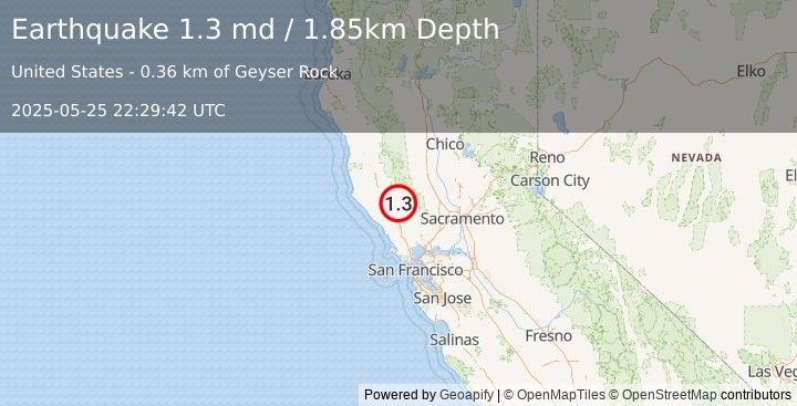 Earthquake 4 km W of Cobb, CA (1.3 md) (2025-05-25 22:29:42 UTC)
