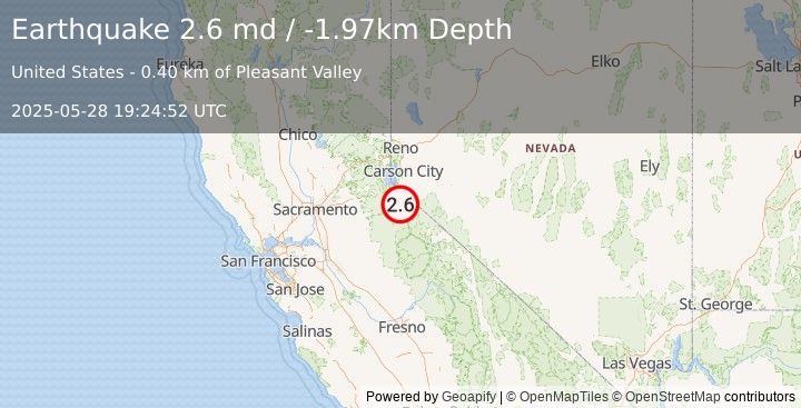 Earthquake 4 km SSW of Markleeville, CA (2.6 md) (2025-05-28 19:24:52 UTC)