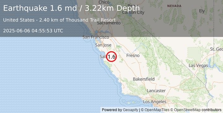 Earthquake 13 km S of Tres Pinos, CA (1.6 md) (2025-06-06 04:55:53 UTC)
