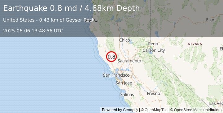 Earthquake 3 km W of Cobb, CA (0.8 md) (2025-06-06 13:48:56 UTC)