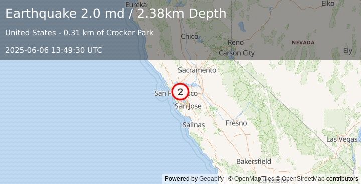 Earthquake 1 km SSE of Piedmont, CA (2.0 md) (2025-06-06 13:49:30 UTC)