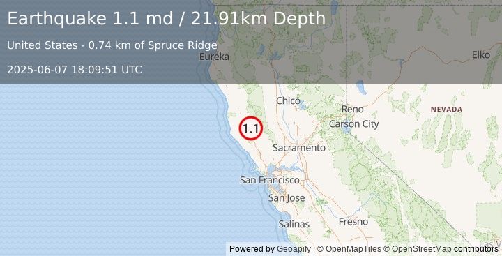 Earthquake 8 km WNW of Lakeport, CA (1.1 md) (2025-06-07 18:09:51 UTC)
