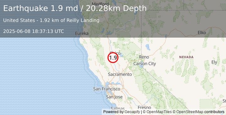 Earthquake 19 km ESE of Willows, CA (1.9 md) (2025-06-08 18:37:13 UTC)